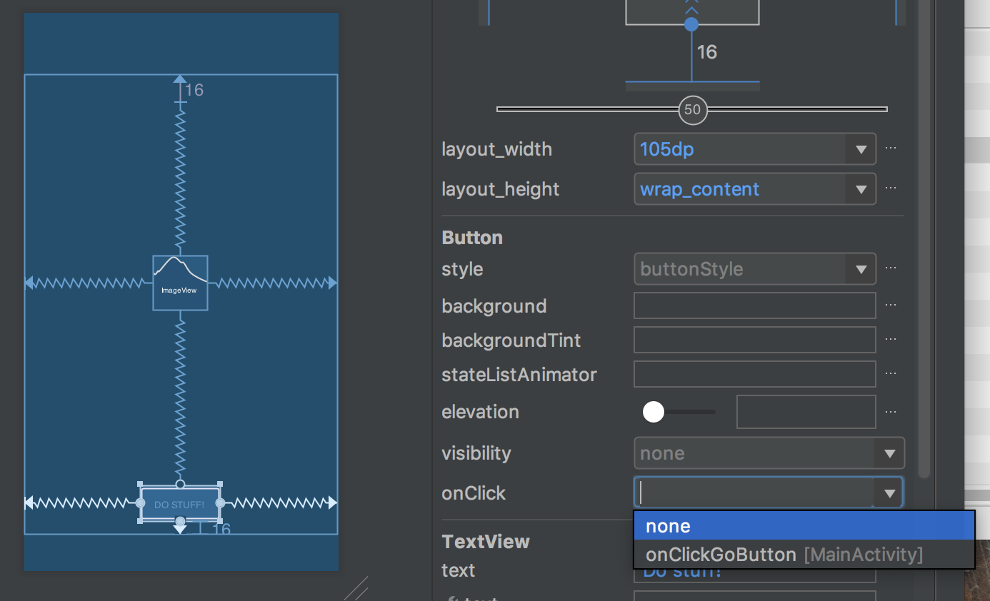 Selecting onClick action for Button element