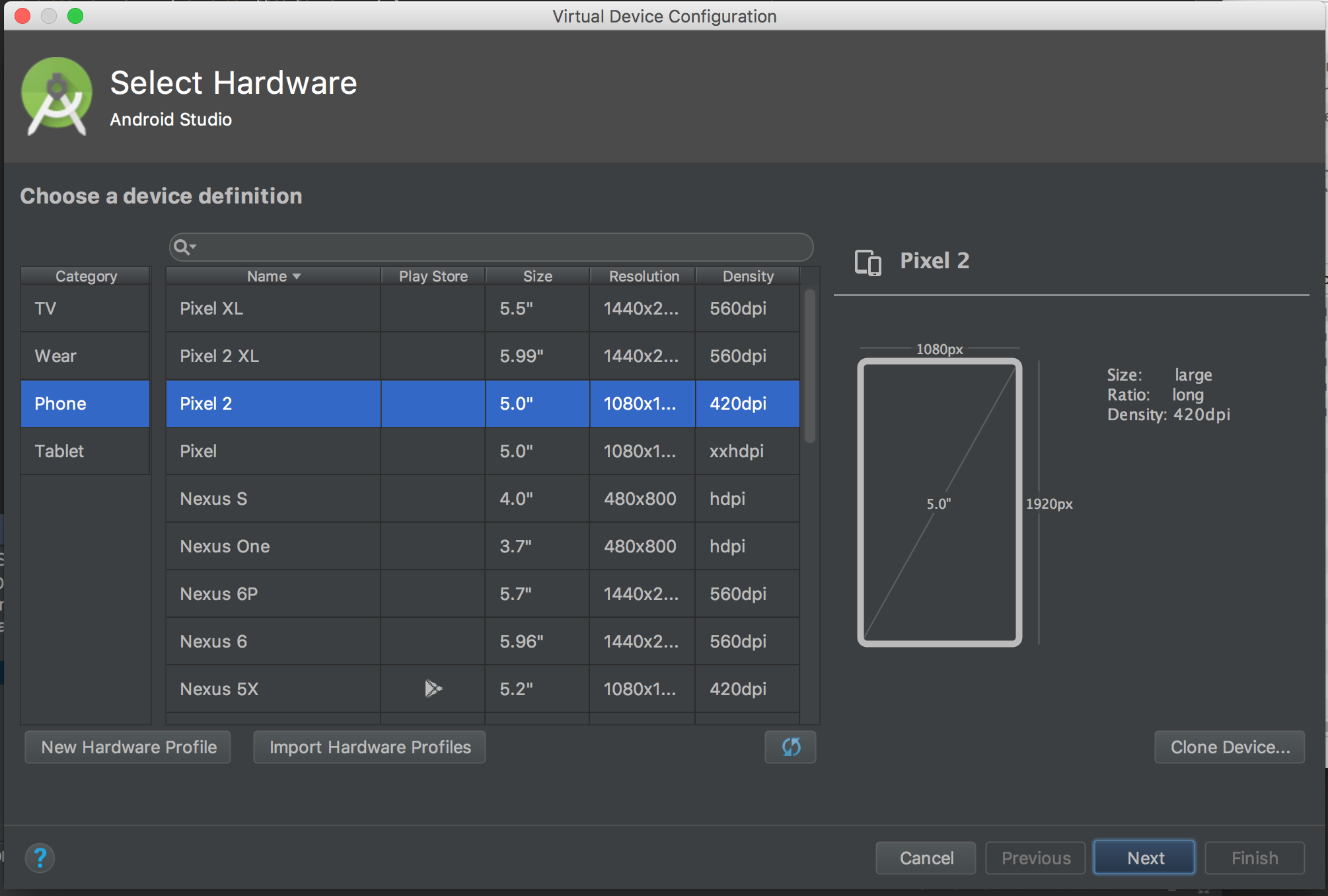 Select Hardward panel to choose screen size